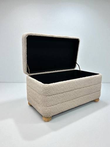 صندوق تخزين مستطيل لون سكري  من القماش مع أرجل خشبي 70 × 40 cm