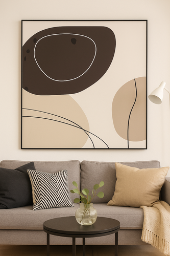 لوحة فنية تجريدية بألوان البيج والبني (100×100 cm)