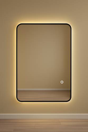 مرآة حائط LED كهربائية ثلاثية الألوان مستطيلة  مع إطار أسود - 110 × 70 cm