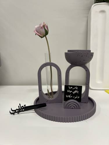 طقم مبخرة مع فازة وصحن وحامل كرت – لون بنفسجي رمادي