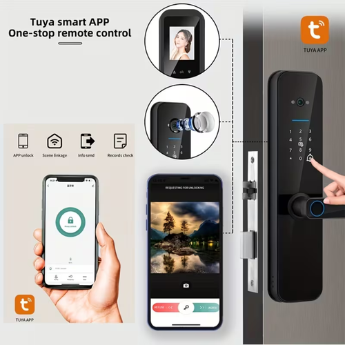 قفل باب ذكي فاخر XSDTS مع كاميرا وبصمة – متكامل مع Tuya