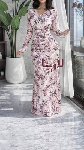 فستان ماكسي مورد بدرابيه أنيقة وأكمام طويلة - 3XL