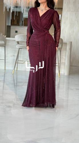 فستان سهرة فاخر بدرابيه أنيقة وأكمام شفافة - 4XL