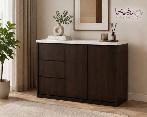 ركن قهوة وبوفيه خشبي بني بسطح  بتصميم رخامي  Rovica