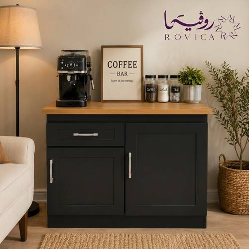 بار قهوة عصري أسود بسطح خشبي MDF مقاوم للماء  Rovica