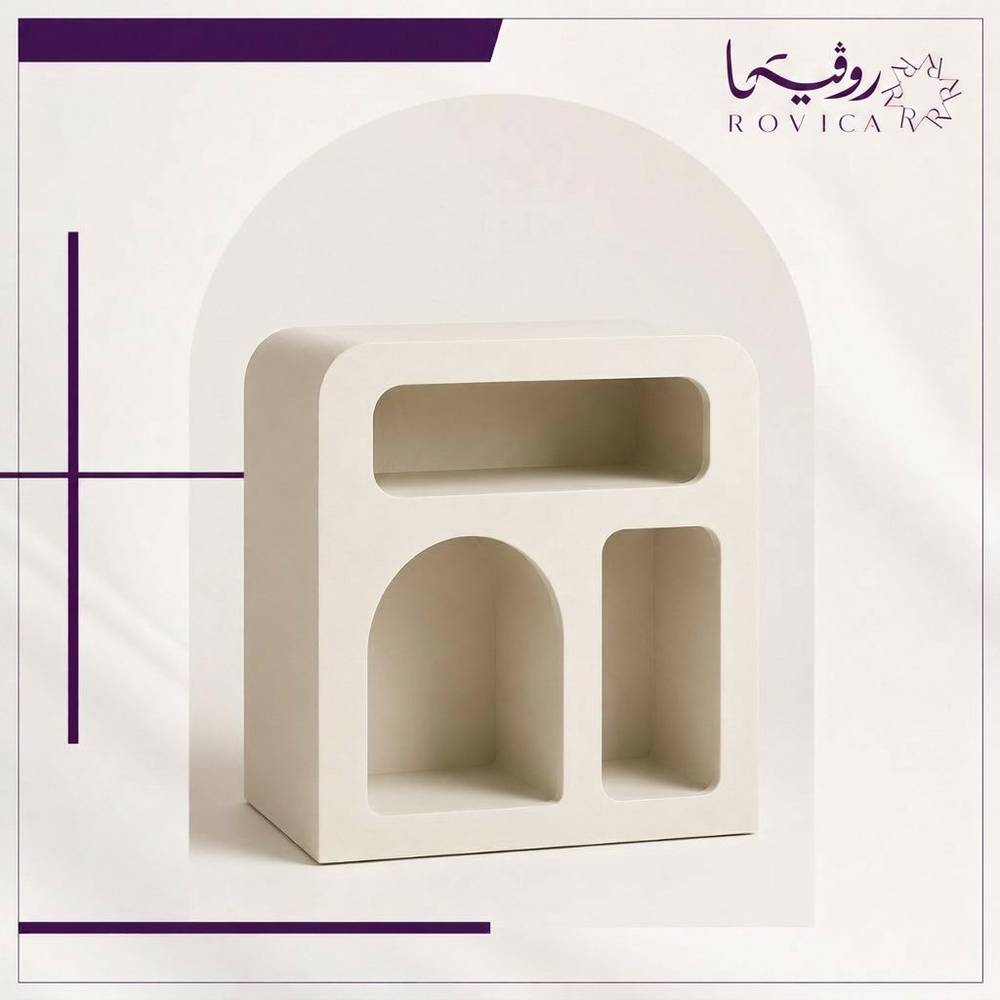 كومودينة أوف وايت من Rovica بتصميم قوسي مفتوح أنيق.
