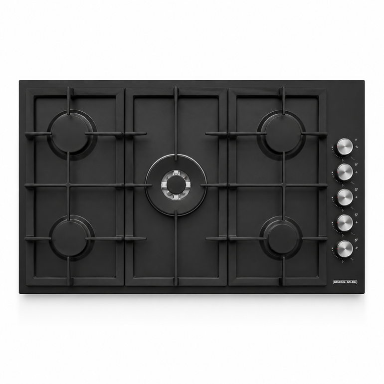 سطح جنرال جولدن بلت إن 90 سم 5 شعلات غاز أسود – SWBH9605-BL222