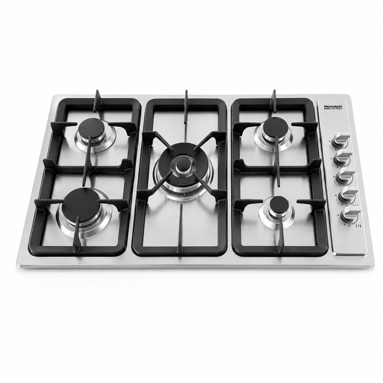Menegetti Built-In Gas Hob 90cm 4 Burners + Double Burner Stainless Steel – MEDE910PR
