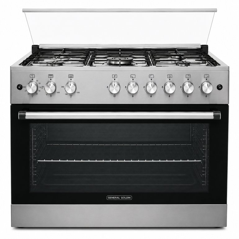 GENERAL GOLDEN Gas Cooker 90×60cm 5 Burners Stainless Steel Dual Fans – GGFC9605-HIXHGF