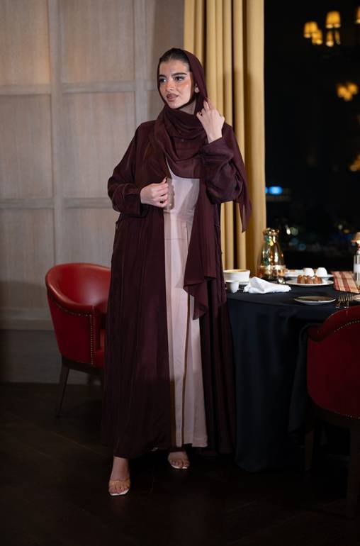 Burgundy abaya with an inner dress