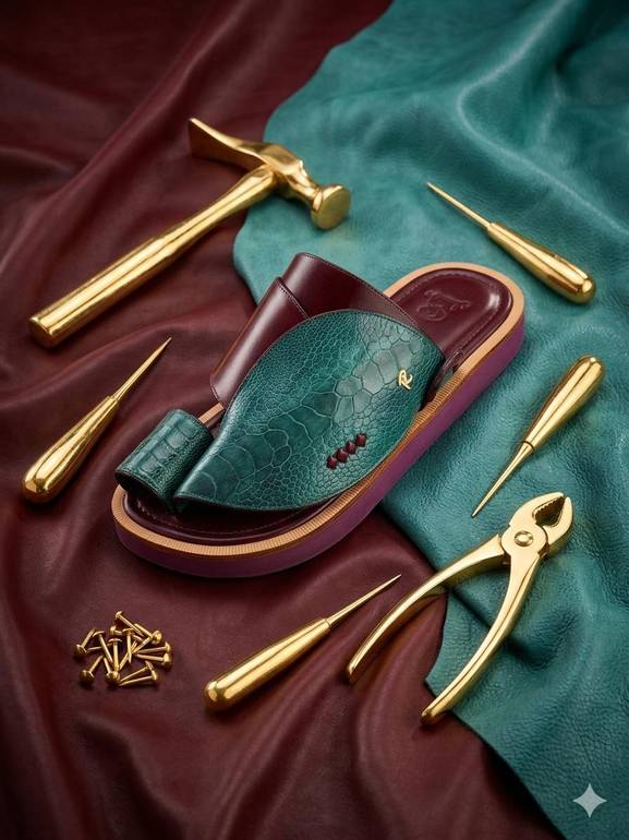 جلد ساق النعام الملكي -ربل مع برواز-اخضر غامق مع عودي 