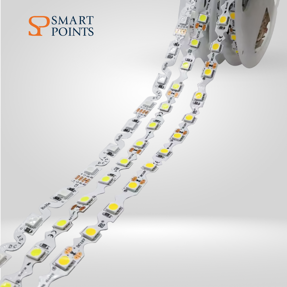   شريط إضاءة LED متعرج – مرن 12 فولت (5 أمتار، أبيض / أبيض دافئ) 