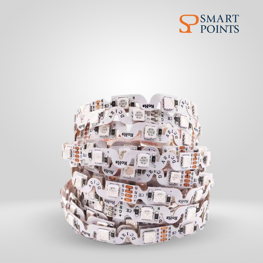   شريط إضاءة LED متعرج – مرن 12 فولت (5 أمتار، أبيض / أبيض دافئ) 