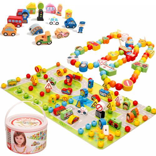 Candy wood Wooden Blocks Traffic String Beads Barrelled Wooden  Toys For Child العاب خشب تركيب 