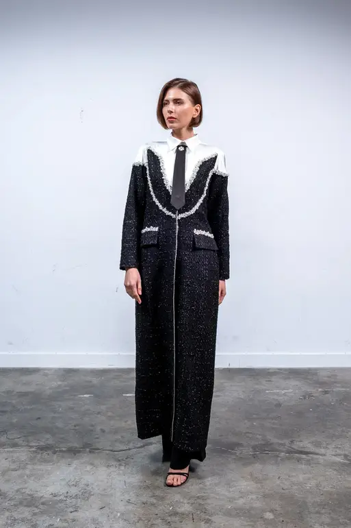 Dual Authority Coat - Noir Pearl (Black & Ivory) - XL