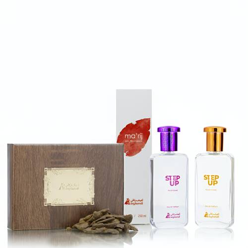 طقم هدايا 1 (عود الفجر  + ستيب آب نسائي + ستيب آب رجالي + AM-معارج)