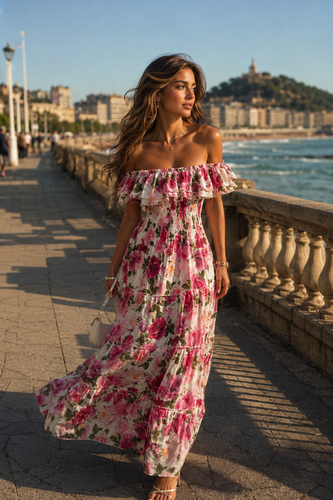 Roses Double Volant Linen Dress
